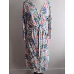 Vintage 90s Floral Robe OS S M Brandywine Pink Purple Cottage Core Knit Kimono